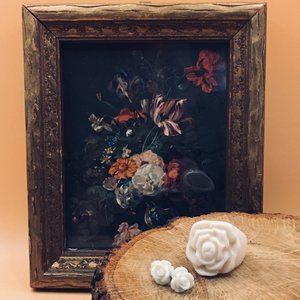 Vintage 70’s Acrylic Floral cut ring and floral earrings